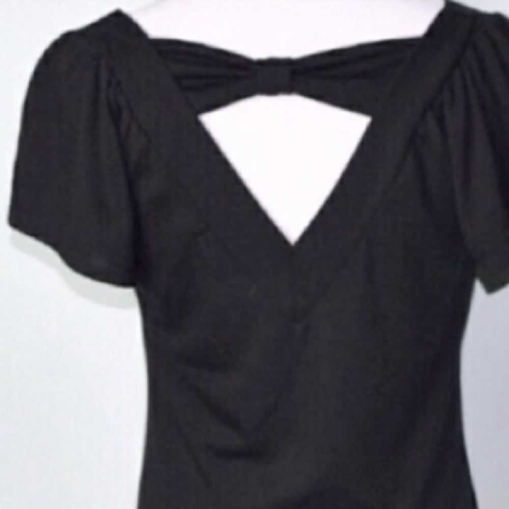 BLU HEAVEN Boho Cutout Back Short Sleeve Rayon Black Size Medium